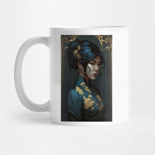 A Chinese Beauty in Blue and Gold Mug